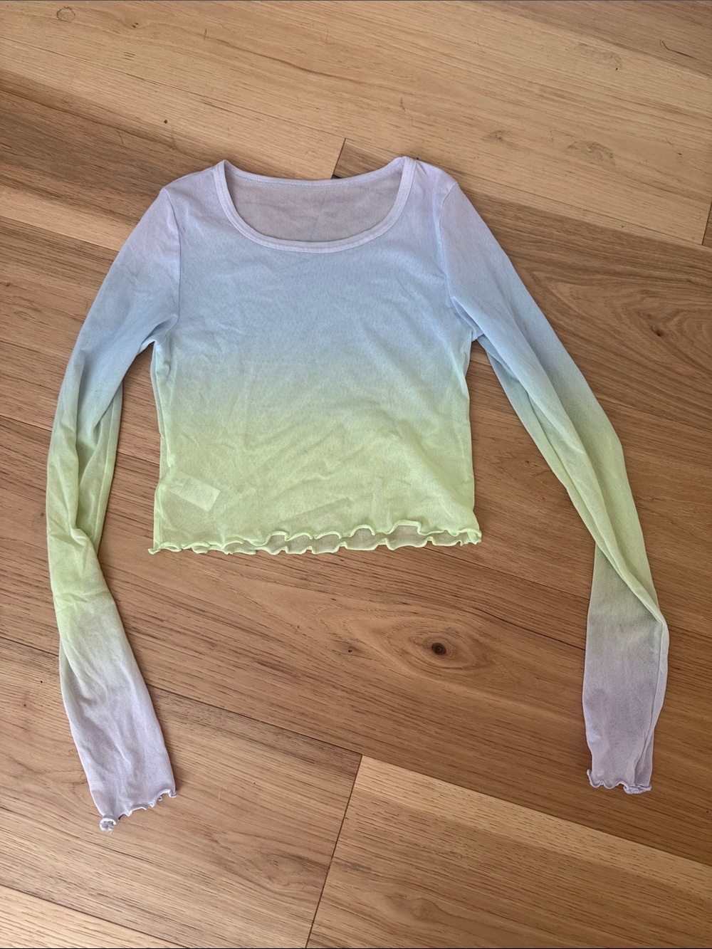 aerie Light Blue to Light Green Ombre Sheer Long-Sleeve Crop Top